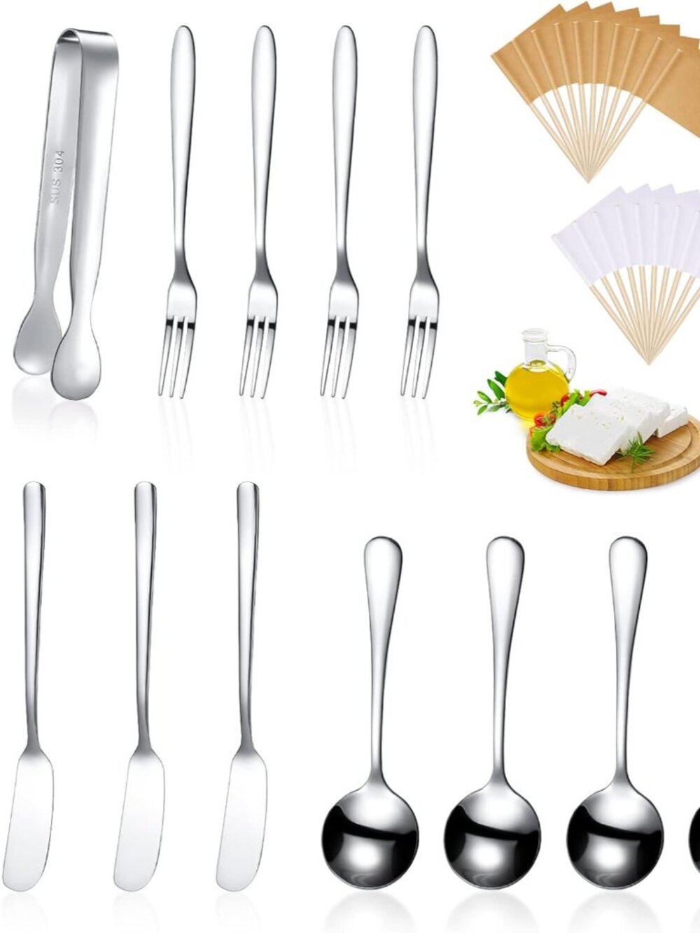 14 Pcs Charcuterie Utensils Cheese Knives Forks,Silver